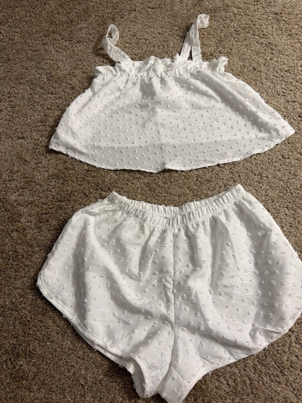 White Swiss Dot Women's Tank Top and Elastic Waist Shorts Set